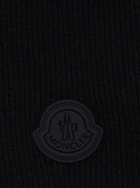 Moncler Men Black Scarf With Logo Patch On The Front In Wool For Men