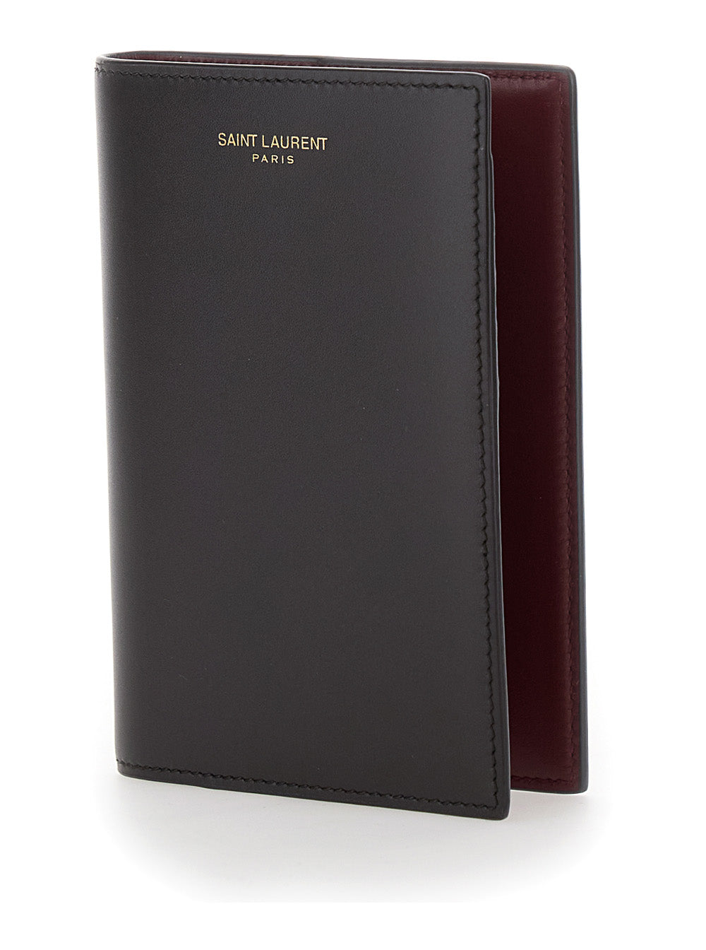Saint Laurent Men Brown Bicolor Document Holder With Logo Lettering On The Front In Leather For Men