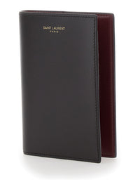 Saint Laurent Men Brown Bicolor Document Holder With Logo Lettering On The Front In Leather For Men