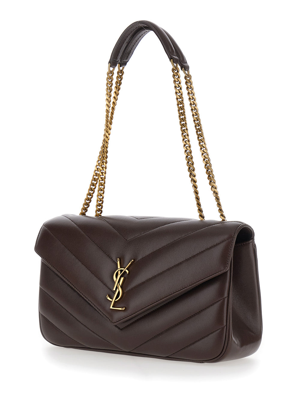 SAINT LAURENT Saint Laurent Women 'Loulou' Brown Crossbody Bag With Chain Strap And Cassandre Plaque On The Front In Quilted Leather For Women