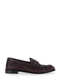 Saint Laurent Men 'Le Loafer' Bordeaux Loafers With Hand-Stitched Pointed Toe And Cassandre Plaque In Smooth Leather For Men