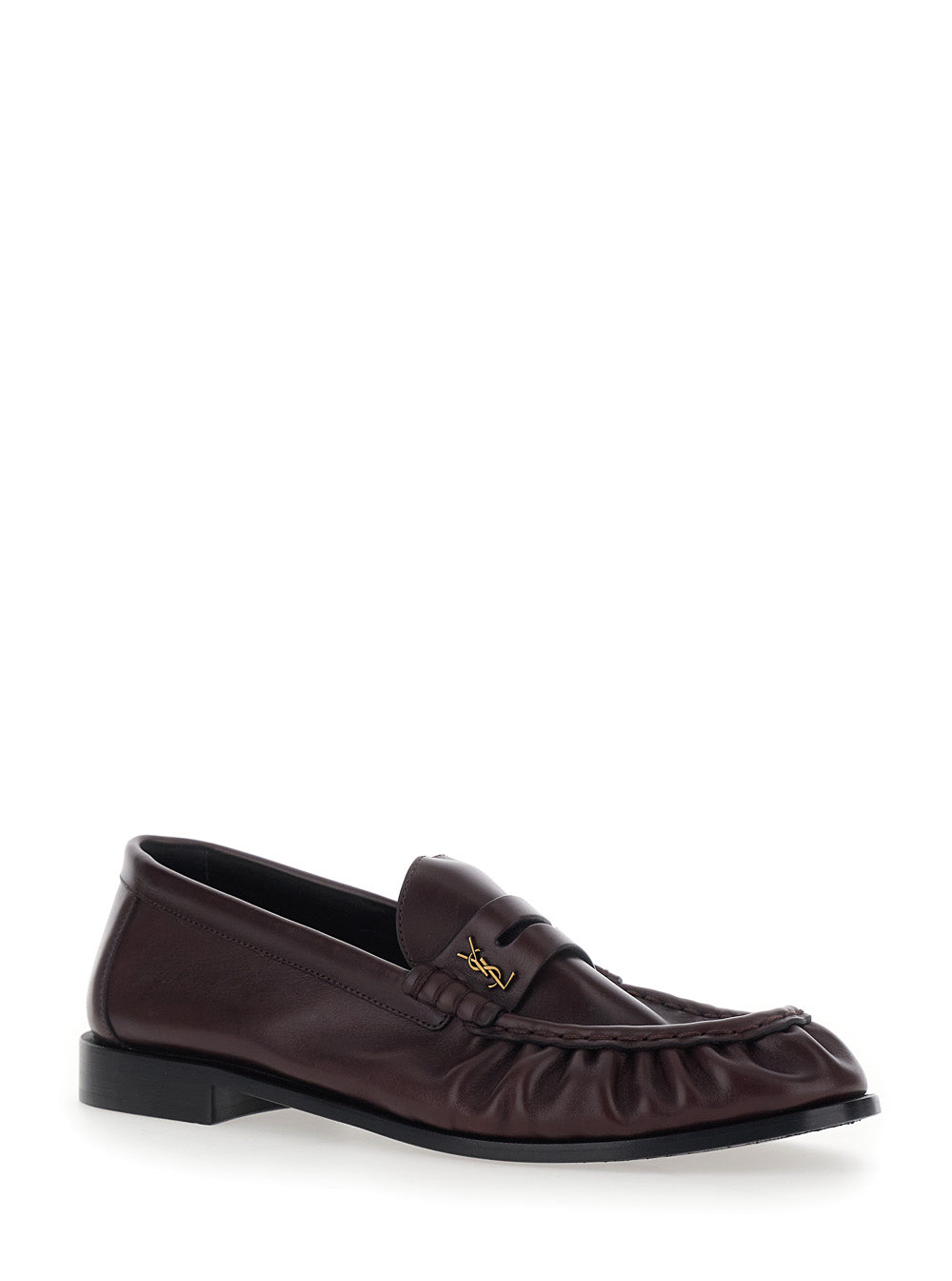Saint Laurent Men 'Le Loafer' Bordeaux Loafers With Hand-Stitched Pointed Toe And Cassandre Plaque In Smooth Leather For Men