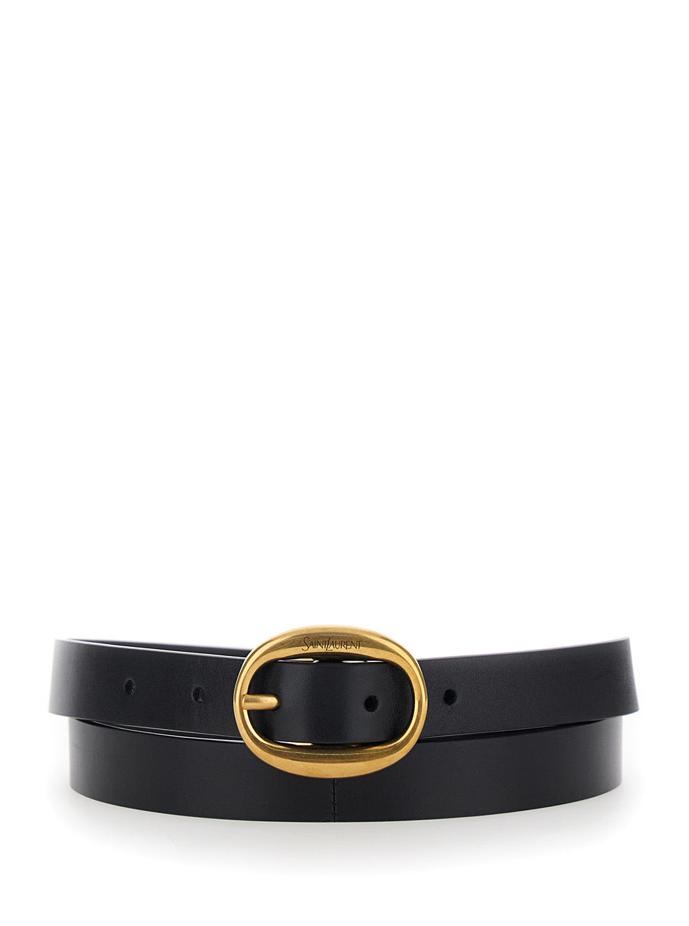 Saint Laurent Women Black Belt With Oval Buckle Closure With Logo Lettering In Leather For Women