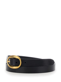 Saint Laurent Women Black Belt With Oval Buckle Closure With Logo Lettering In Leather For Women