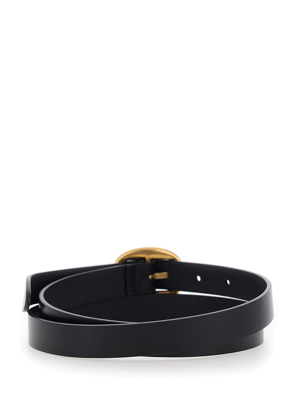 Saint Laurent Women Black Belt With Oval Buckle Closure With Logo Lettering In Leather For Women