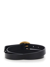 Saint Laurent Women Black Belt With Oval Buckle Closure With Logo Lettering In Leather For Women
