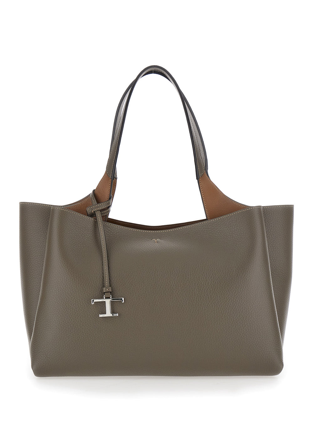 Tod's Women Grey Medium Handbag With T Metal Pendant In Leather For Women