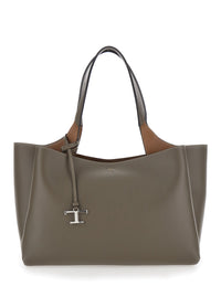 Tod's Women Grey Medium Handbag With T Metal Pendant In Leather For Women