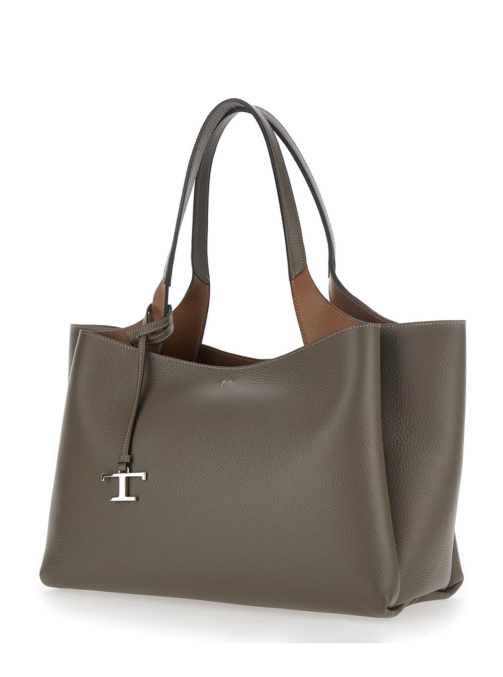 Tod's Women Grey Medium Handbag With T Metal Pendant In Leather For Women