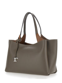 Tod's Women Grey Medium Handbag With T Metal Pendant In Leather For Women