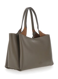 Tod's Women Grey Medium Handbag With T Metal Pendant In Leather For Women