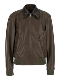 Bottega Veneta Women Dark Green Jacket With Collar With Intreccio Motif In Leather For Women