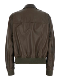 Bottega Veneta Women Dark Green Jacket With Collar With Intreccio Motif In Leather For Women