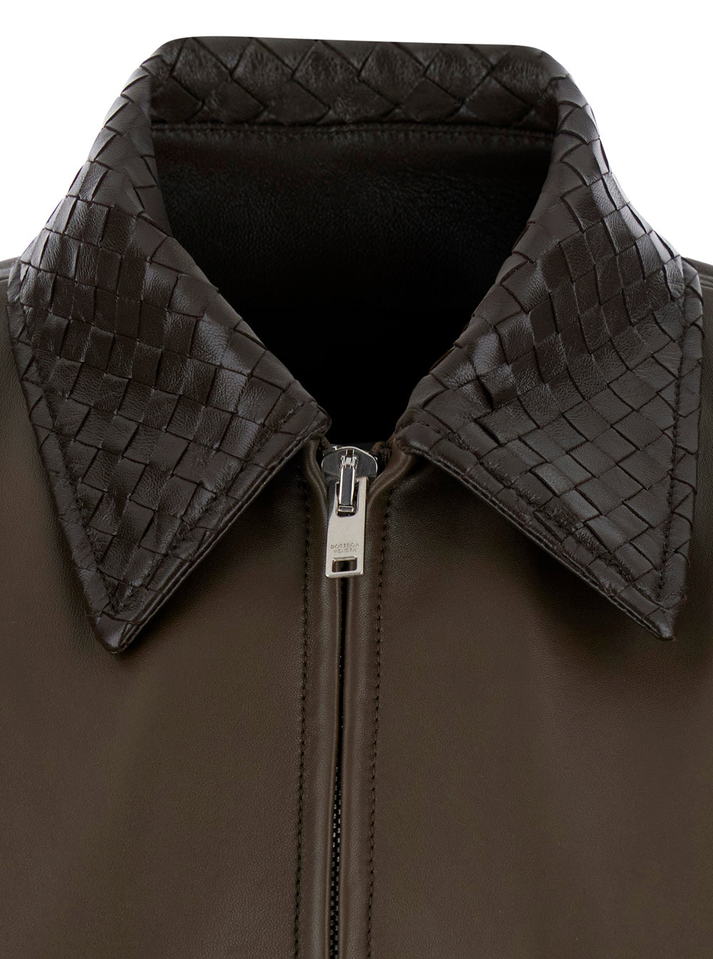 Bottega Veneta Women Dark Green Jacket With Collar With Intreccio Motif In Leather For Women