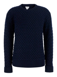 Bottega Veneta Women Blue Sweater With Round Neck And Woven Motif In Wool For Women