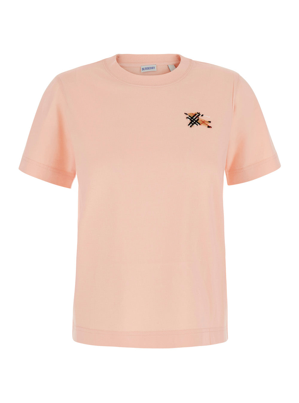 Burberry Women Pink T-Shirt With Embroidered Ekd Logo On The Front In Cotton For Women