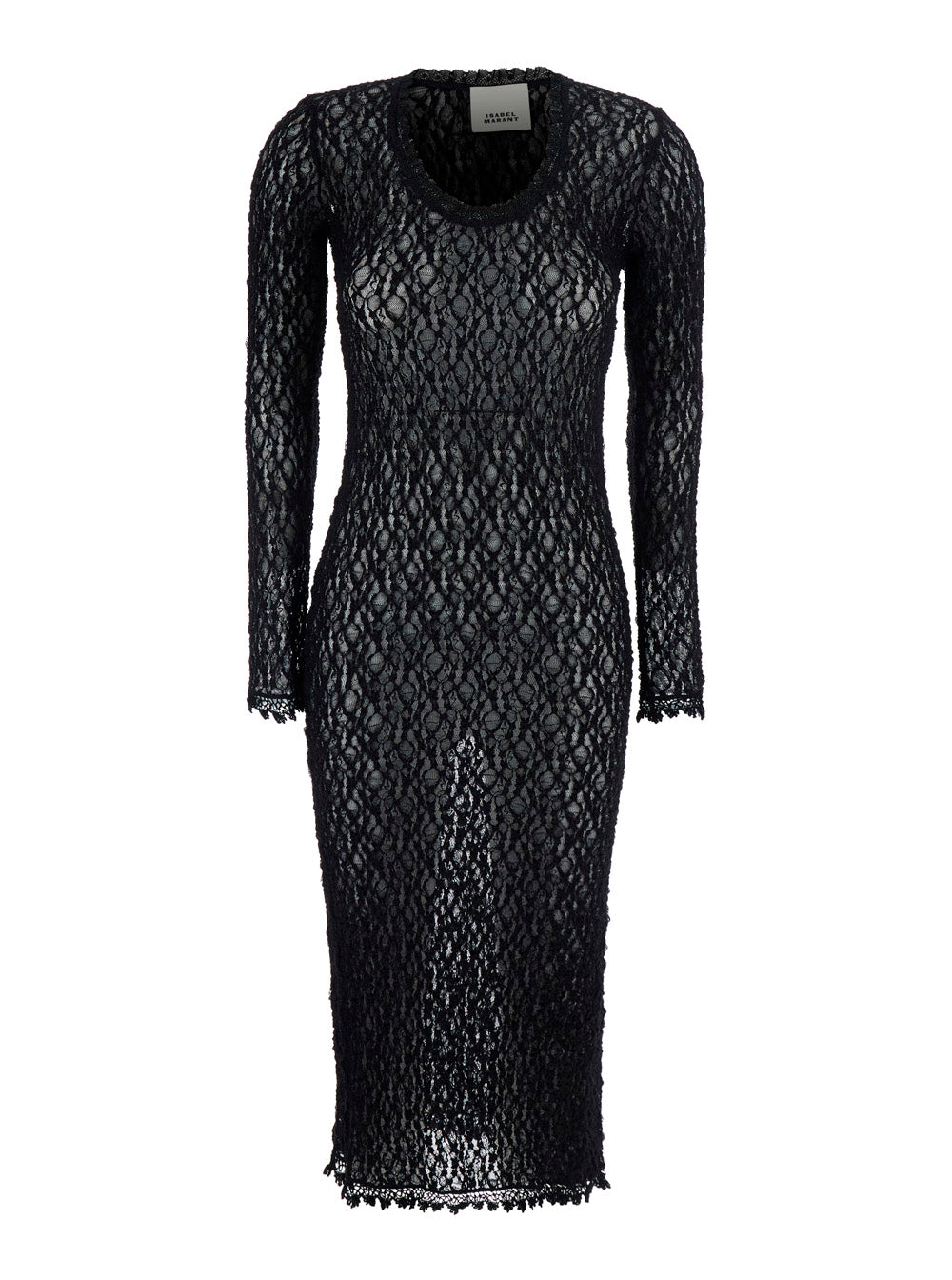 Isabel Marant Women 'Belsane' Black Long Dress With All-Over Lace Trim In Cotton Blend For Women