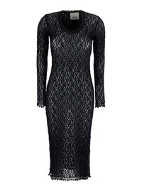 Isabel Marant Women 'Belsane' Black Long Dress With All-Over Lace Trim In Cotton Blend For Women