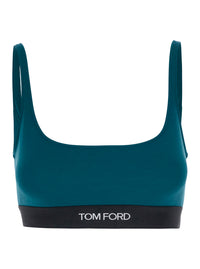 Tom Ford Women Green Top With Square Neckline And Logo Lettering On The Front In Tech Fabric For Women