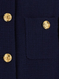 Valentino Women 'Mossi' Blue Jacket With Jewel Buttons With Vlogo And Fur Cuffs In Blend Wool For Women