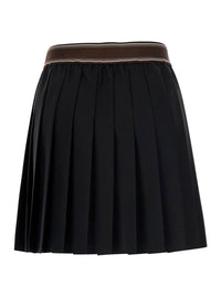 Versace Women Black Pleated Skirt With Medusa Decoration At The Waist In Wool For Women