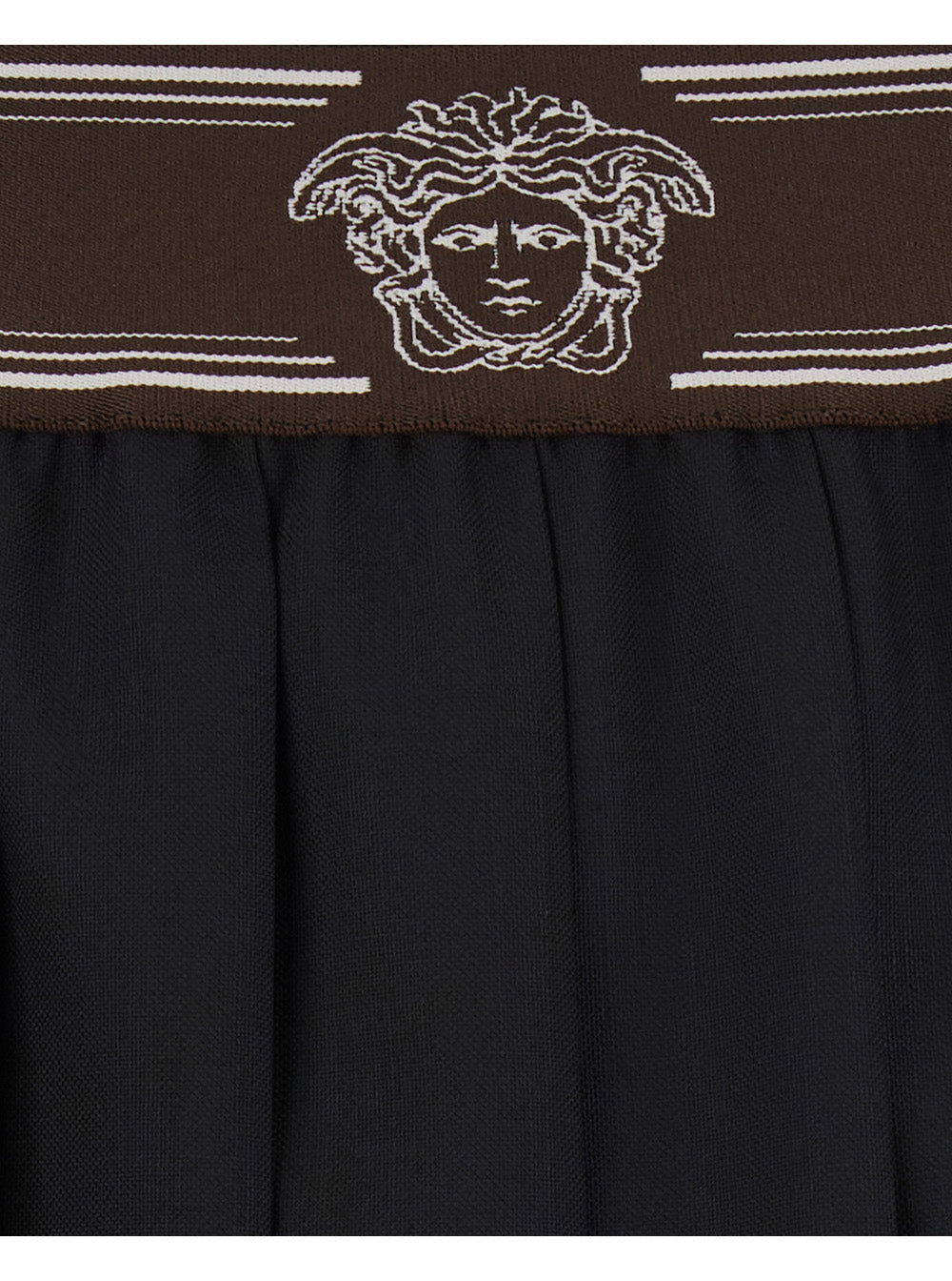 Versace Women Black Pleated Skirt With Medusa Decoration At The Waist In Wool For Women