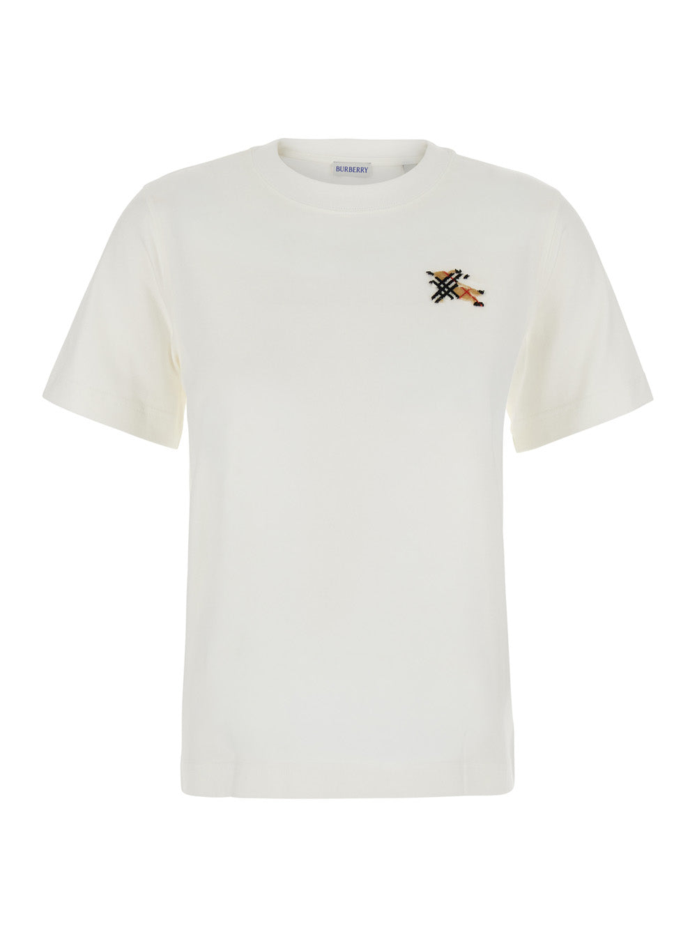 Burberry Women White T-Shirt With Ekd Logo Embroidered On The Front In Cotton For Women