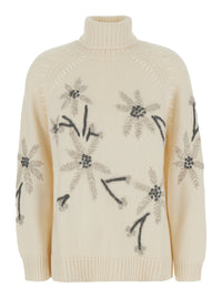 P.A.R.O.S.H. P.A.R.O.S.H. Women White High-Neck Sweater With Floral Embroidery In Cashmere For Women