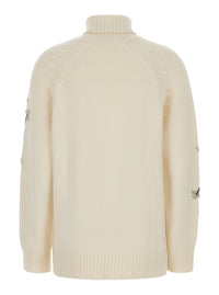 P.A.R.O.S.H. P.A.R.O.S.H. Women White High-Neck Sweater With Floral Embroidery In Cashmere For Women