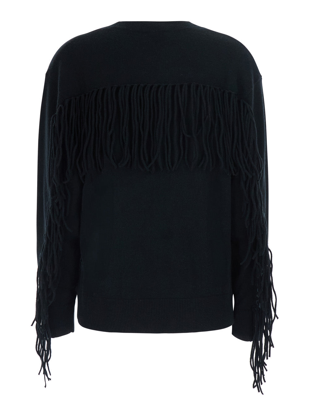 P.A.R.O.S.H. P.A.R.O.S.H. Women Black Sweater With Fringed Details On The Back And Edges In Cashmere For Women