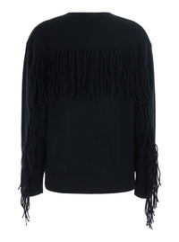 P.A.R.O.S.H. P.A.R.O.S.H. Women Black Sweater With Fringed Details On The Back And Edges In Cashmere For Women