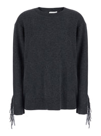 P.A.R.O.S.H. Women Grey Sweater With Frayed Details On The Back And Edges In Cashmere For Women