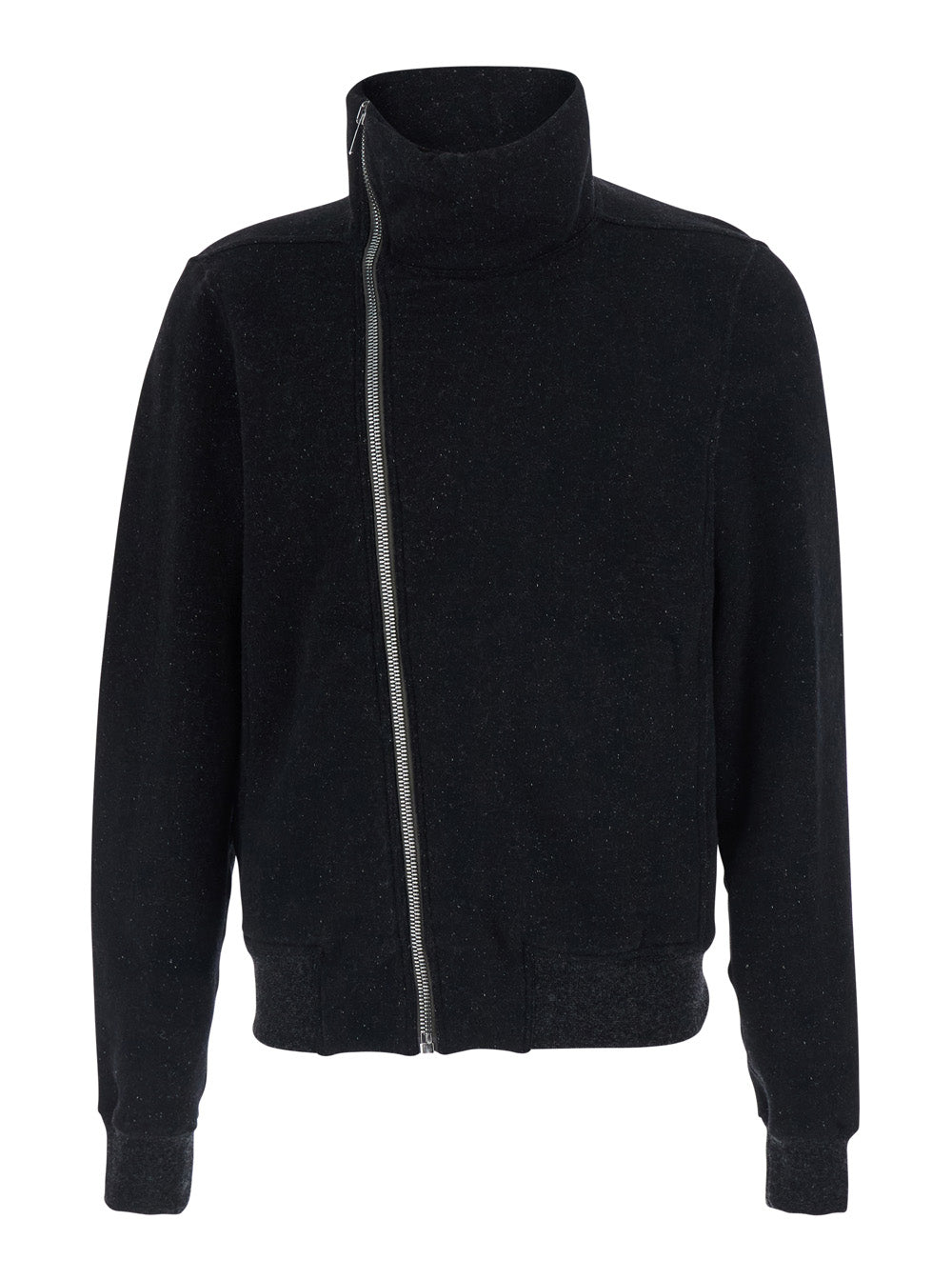 Rick Owens Men 'Bauhaus Jogger' Black Sweatshirt With High Collar And Asymmetrical Zip Closure In Cotton For Men