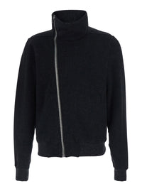 Rick Owens Men 'Bauhaus Jogger' Black Sweatshirt With High Collar And Asymmetrical Zip Closure In Cotton For Men