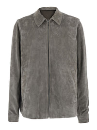 Rick Owens Men 'Brad' Grey Jacket With Classic Collar And Back Strap In Suede Men