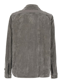Rick Owens Men 'Brad' Grey Jacket With Classic Collar And Back Strap In Suede Men