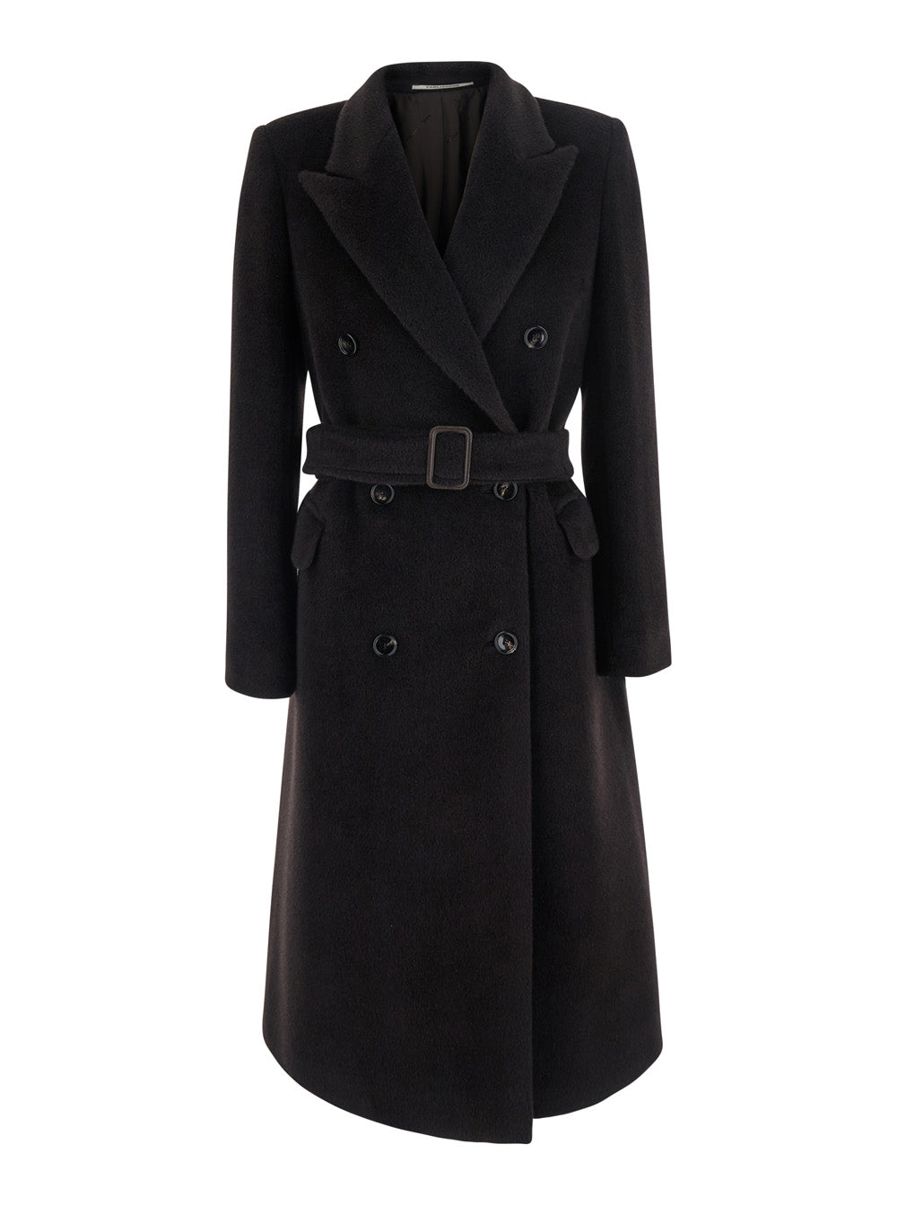 Tagliatore Women 'Jole' Brown Double-Breasted Coat With Peak Revers And Waist Belt In Wool For Women