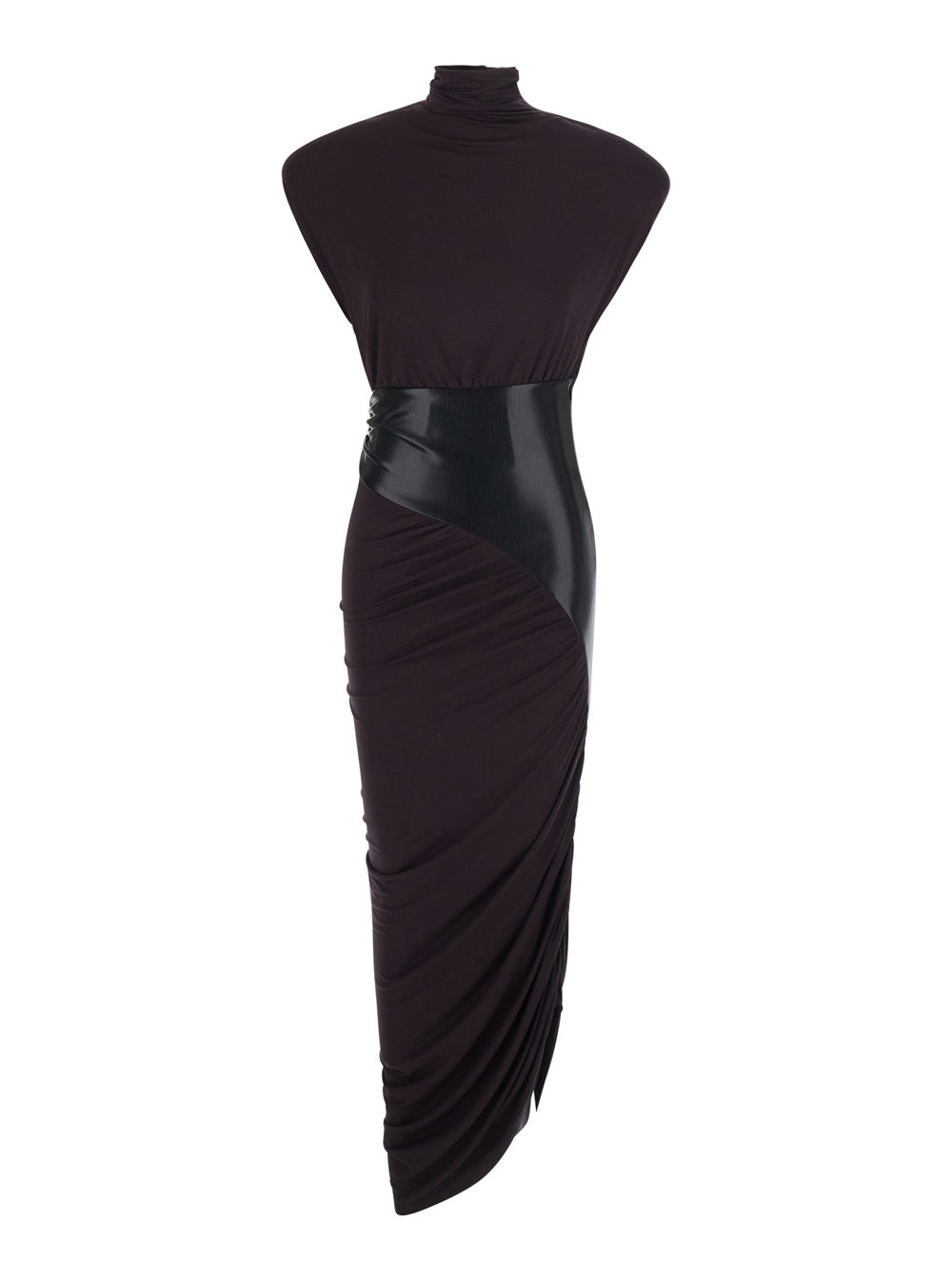 The Andamane Women 'Ursula' Dark Burgundy Dress With Ecoleather Details And Draped Design In Viscose For Women