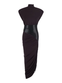 The Andamane Women 'Ursula' Dark Burgundy Dress With Ecoleather Details And Draped Design In Viscose For Women
