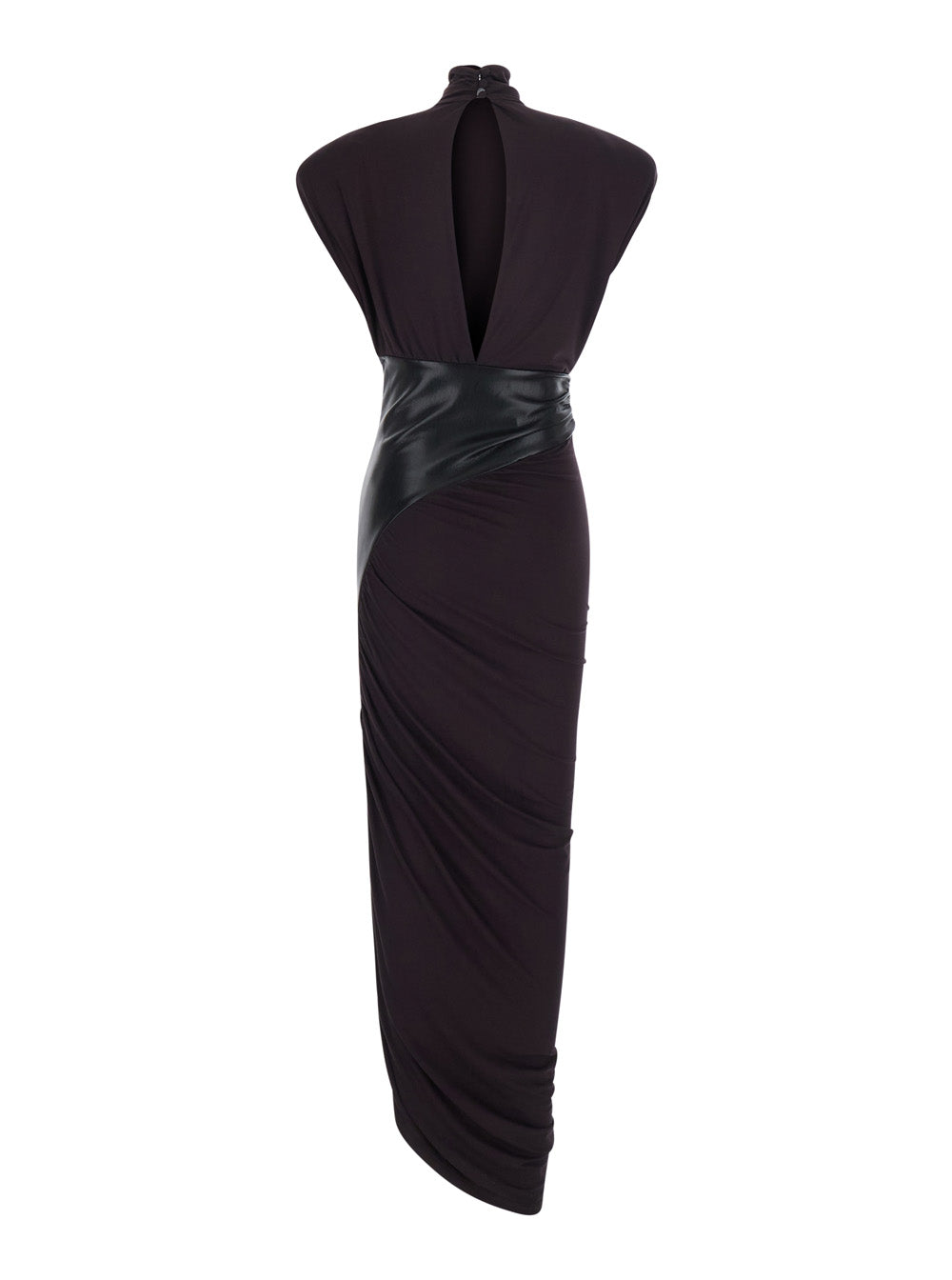 The Andamane Women 'Ursula' Dark Burgundy Dress With Ecoleather Details And Draped Design In Viscose For Women