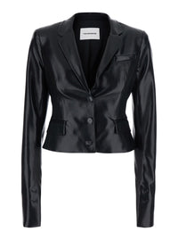 The Andamane Women 'Zefira' Black Jacket With Notched Revers And Crop Design In Eco-Leather For Women