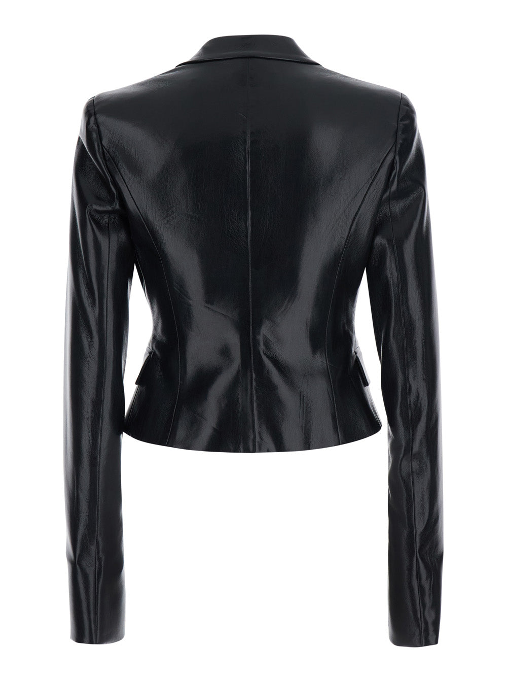 The Andamane Women 'Zefira' Black Jacket With Notched Revers And Crop Design In Eco-Leather For Women
