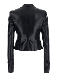 The Andamane Women 'Zefira' Black Jacket With Notched Revers And Crop Design In Eco-Leather For Women