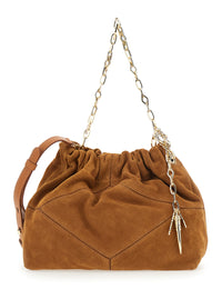 BA&SH Ba&Sh Women 'June' Beige Shoulder Bag With Chain Strap And Charms In Suede For Women
