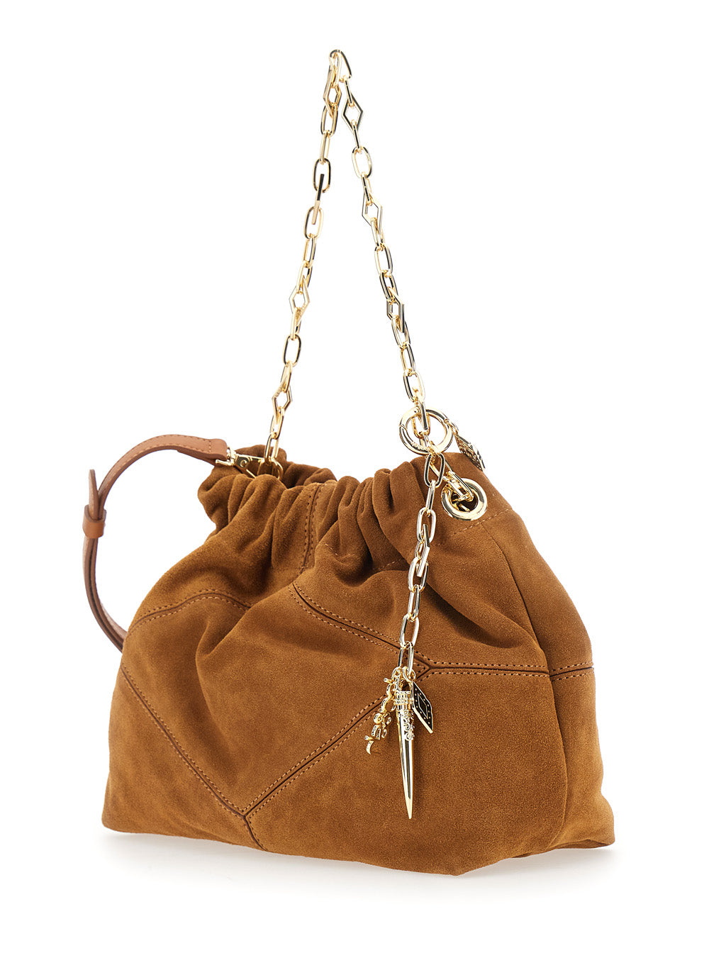 BA&SH Ba&Sh Women 'June' Beige Shoulder Bag With Chain Strap And Charms In Suede For Women
