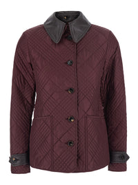BURBERRY Burberry Women 'Fernleigh' Bordeaux Jacket With Removable Leather Collar And All-Over Check Stitching In Quilted Tech Fabric For Women