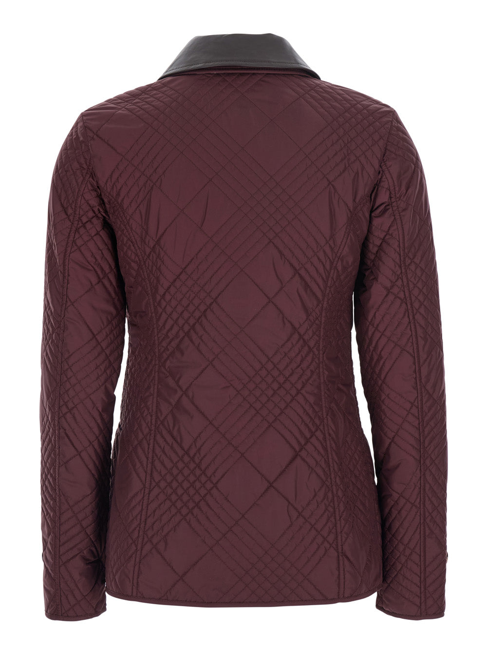 BURBERRY Burberry Women 'Fernleigh' Bordeaux Jacket With Removable Leather Collar And All-Over Check Stitching In Quilted Tech Fabric For Women