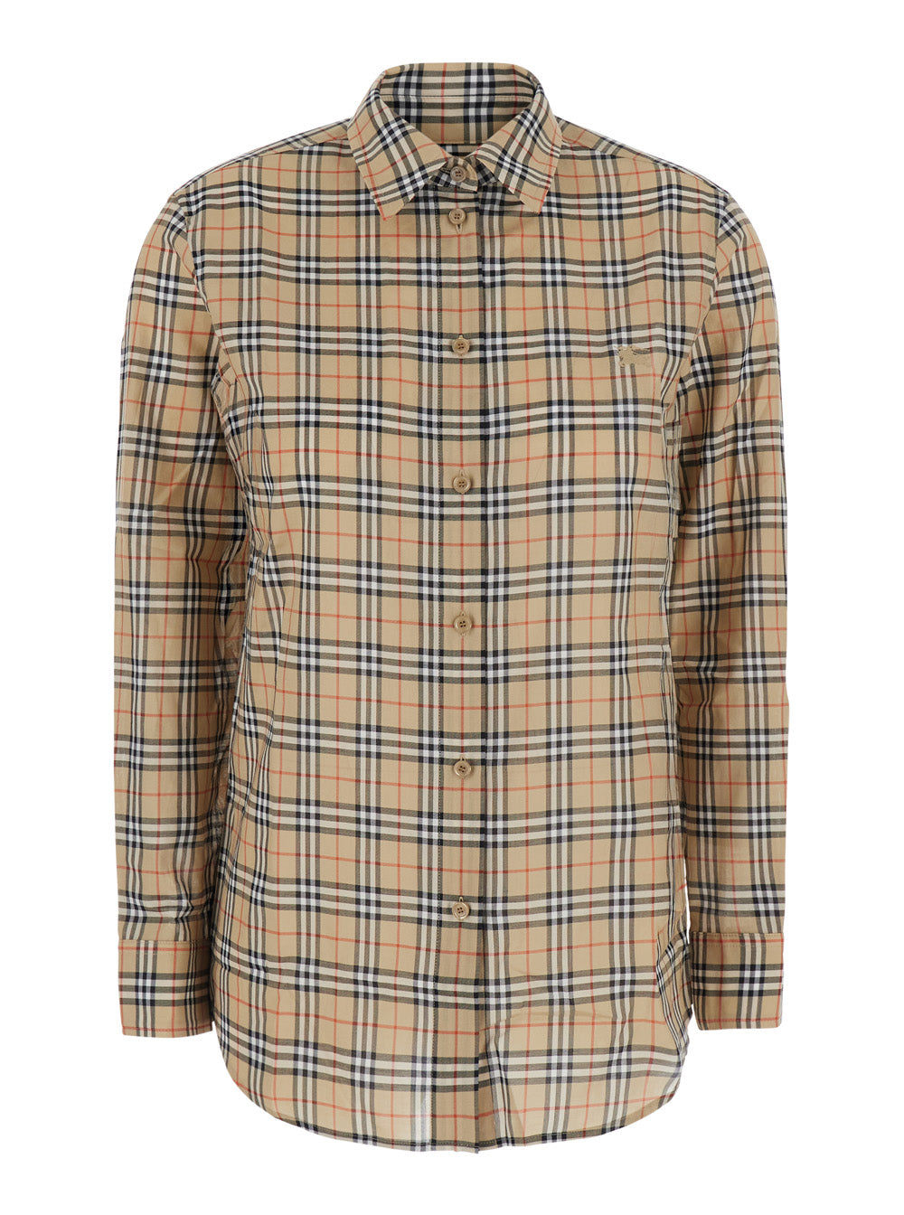 Burberry Women 'Emma' Beige Shirt With Ekd Embroidery On The Front And All-Over Check Motif In Cotton For Women