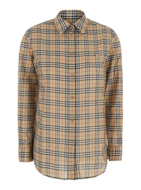 Burberry Women 'Emma' Beige Shirt With Ekd Embroidery On The Front And All-Over Check Motif In Cotton For Women