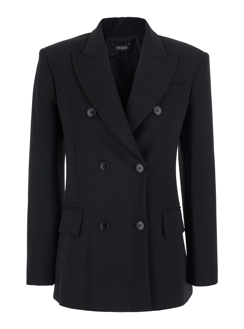 Leplain Women Black Double Breasted Jacket With Peak Revers In Wool Blend For Women